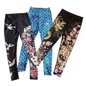 Lotus Leggings 3pc Lot Small/Medium Goth Dragon Graphic Floral S/M